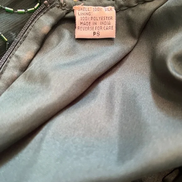 Denise Elle Vintage 80s Black Beaded Sequin Silk Cocktail Jagged Hem Dress PS - Picture 12 of 13